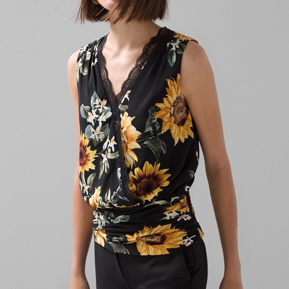 WHBM Lace Trim Surplice Blouse